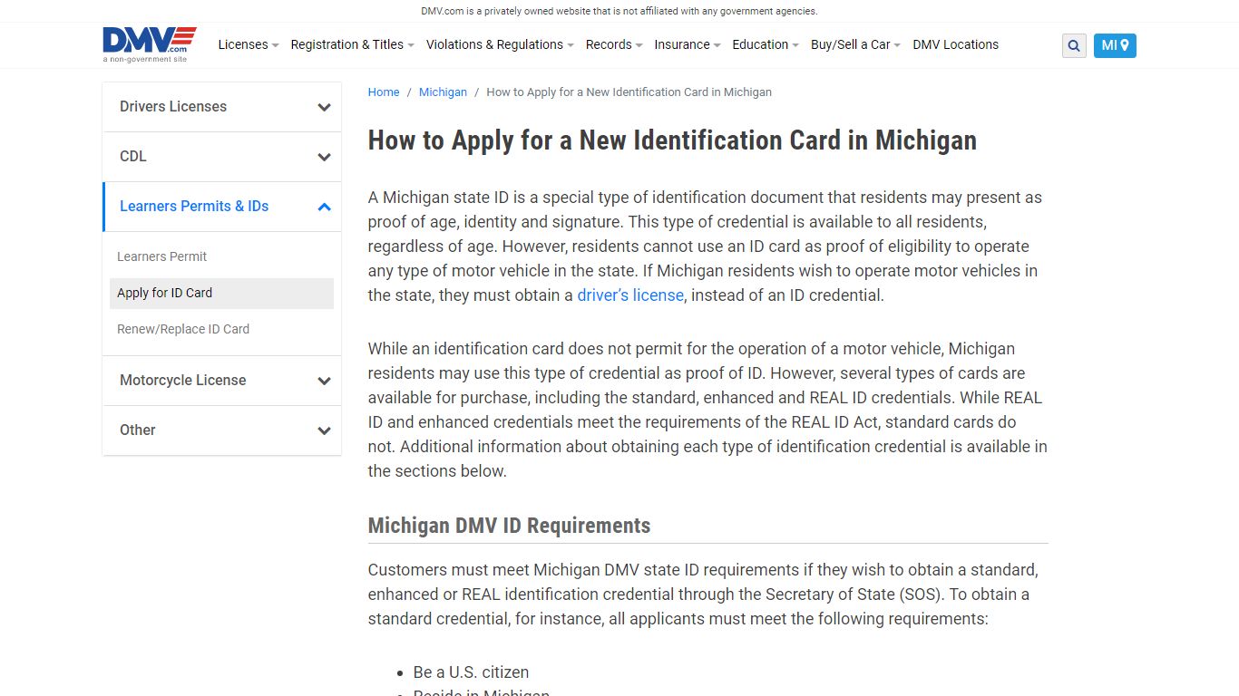 Your Guide To The Michigan State ID Card | DMV.com